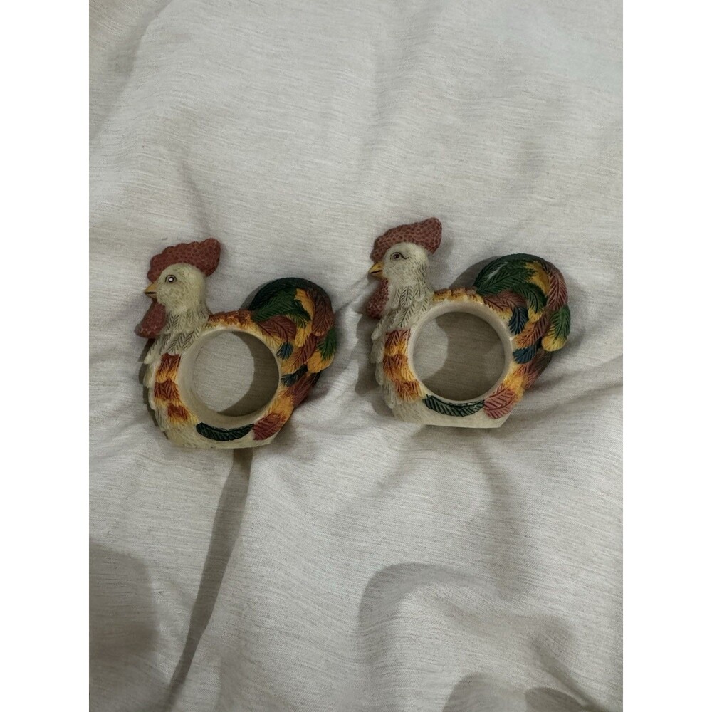 Rooster Napkin Rings. Set Of 2.   1.25" Open. 2.75" Tall